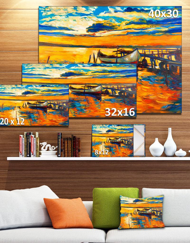 DesignQ Boat And Jetty At Sunset - Landscape Canvas Artwork