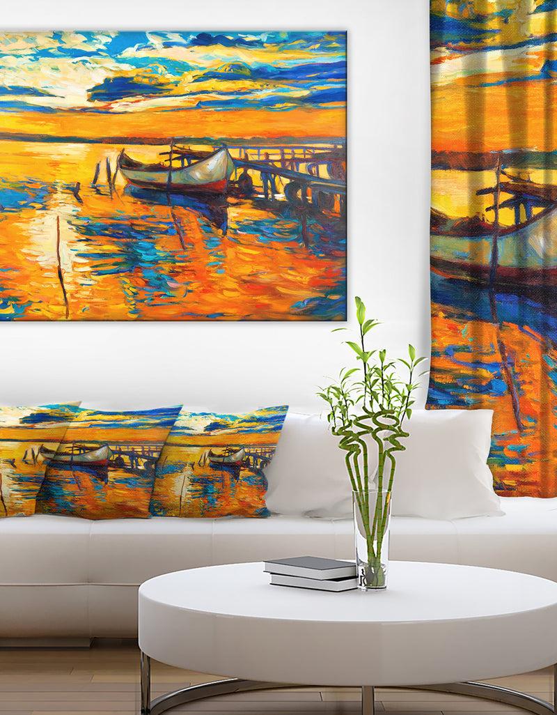 DesignQ Boat and Jetty at Sunset - Landscape Canvas Artwork