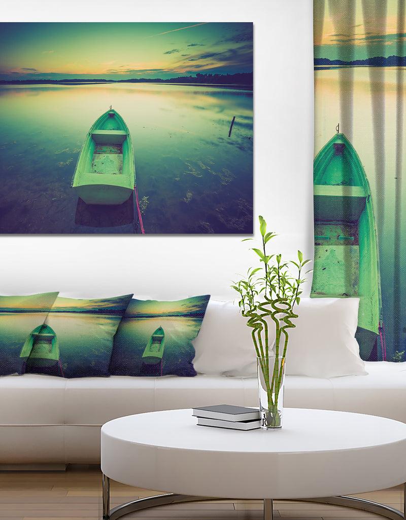 DesignQ Boat at Sunset in Vintage Lake - Boat Canvas Artwork