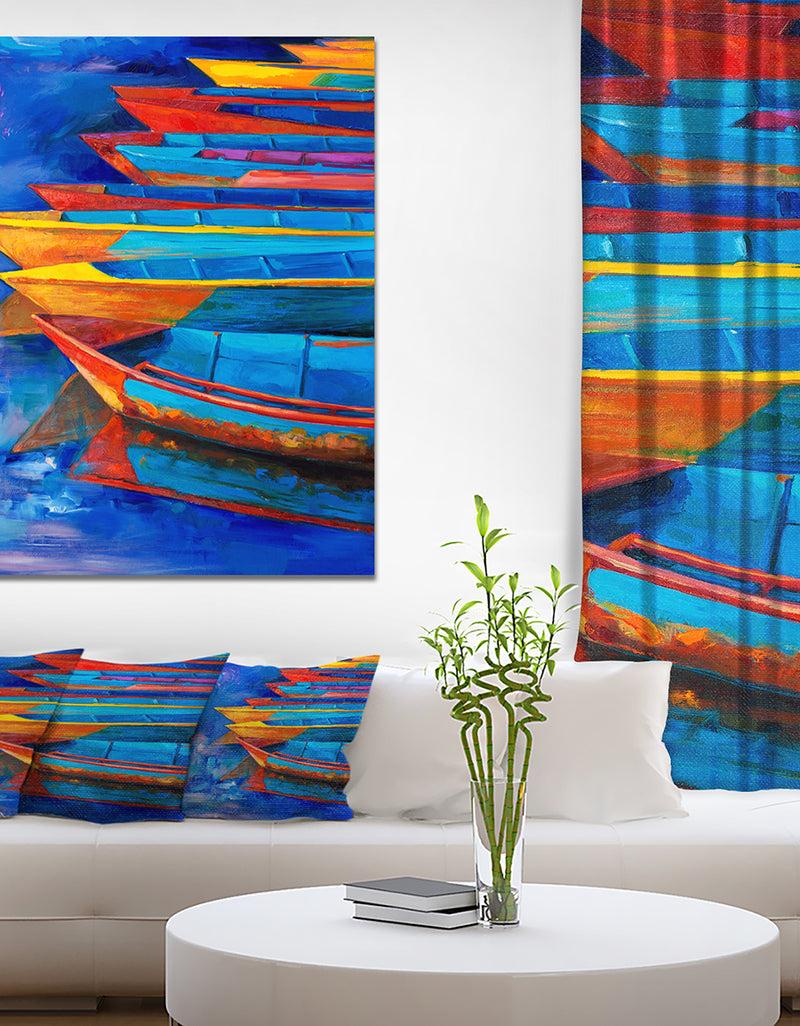 DesignQ Boats and Jetty at Pier in Oil Painting - Sea & Shore Painting Print on Wrapped Canvas