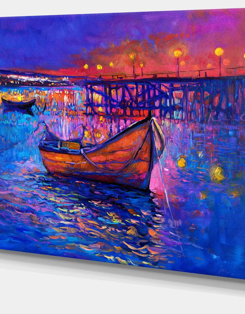 DesignQ Boats And The City - Seascape Painting Canvas Print