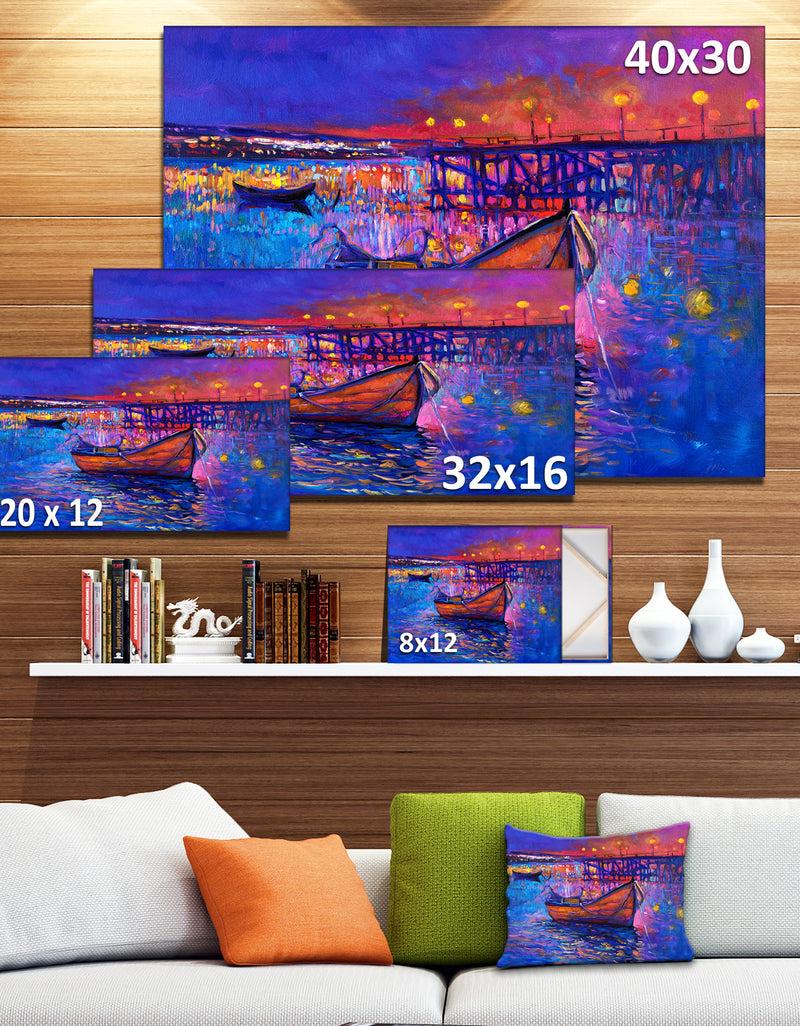 DesignQ Boats And The City - Seascape Painting Canvas Print