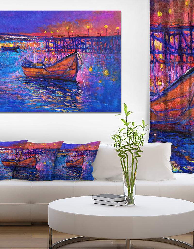 DesignQ Boats and the City - Seascape Painting Canvas Print
