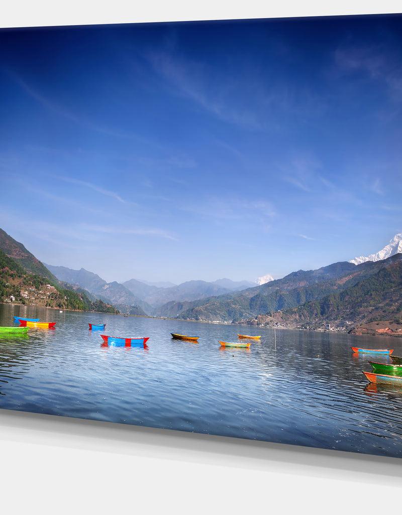 DesignQ Boats In Pokhara Lake - Modern Seashore Canvas Wall Art