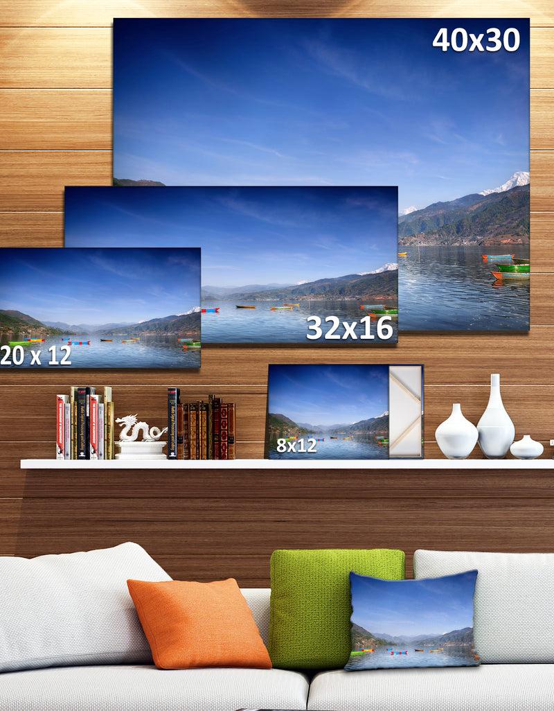 DesignQ Boats In Pokhara Lake - Modern Seashore Canvas Wall Art