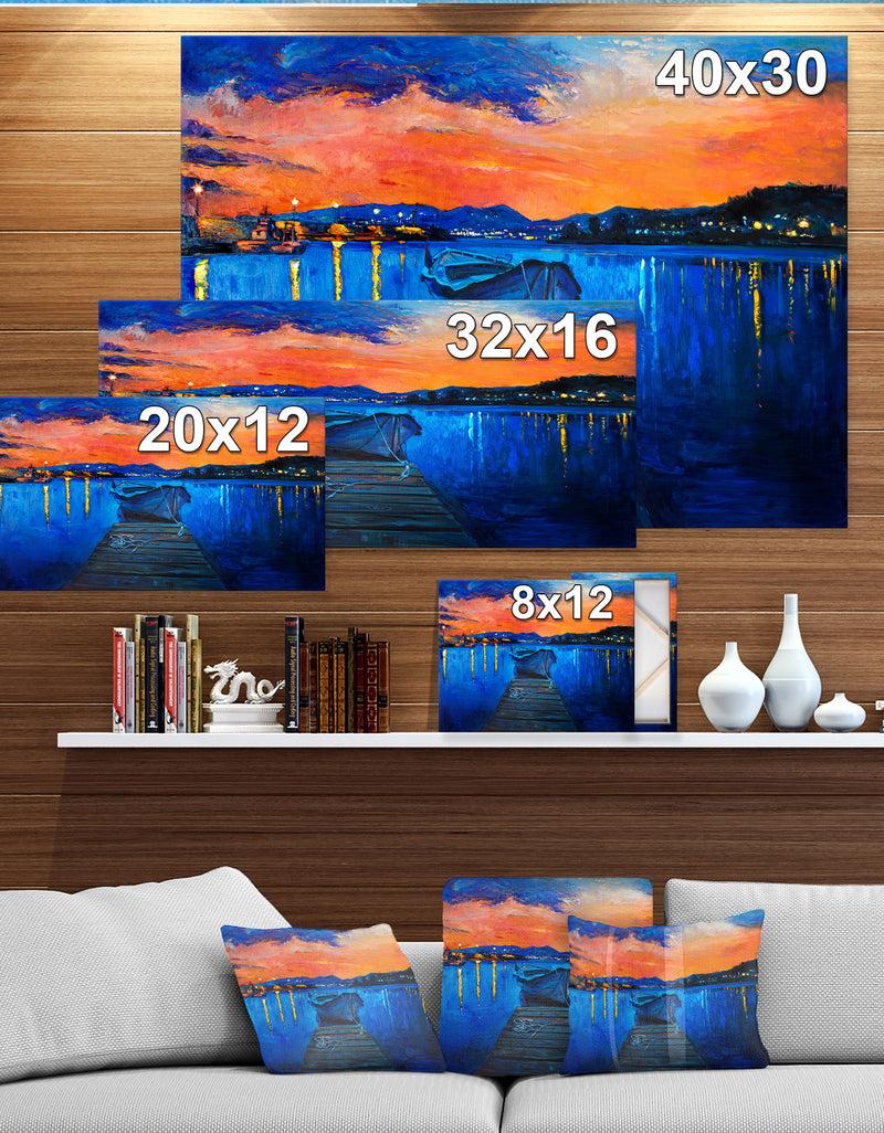DesignQ Boats in Sea Oil Painting - Sea & Shore Painting Print on Wrapped Canvas