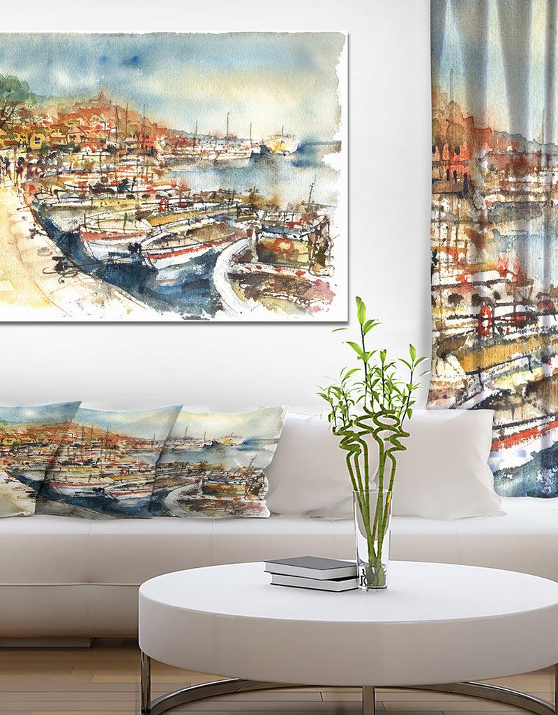 DesignQ Boats in the harbor - Sea & Shore Painting Print on Wrapped Canvas
