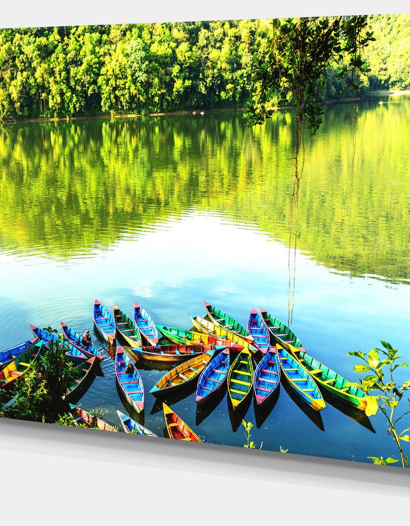 DesignQ Boats In The Lake Pokhara Nepal - Boat Wall Artwork On Canvas