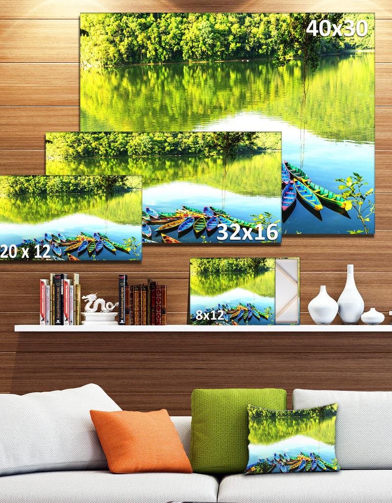 DesignQ Boats In The Lake Pokhara Nepal - Boat Wall Artwork On Canvas