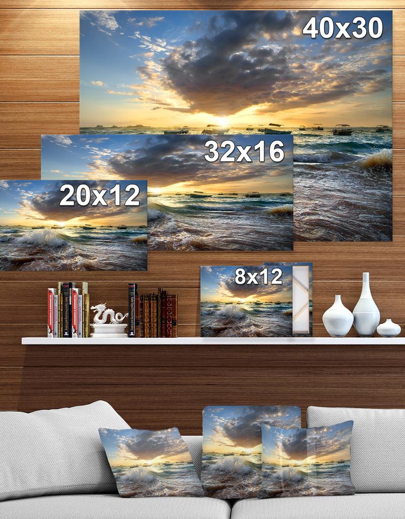 DesignQ Boats In The Ocean - Sea & Shore Painting Print On Wrapped Canvas