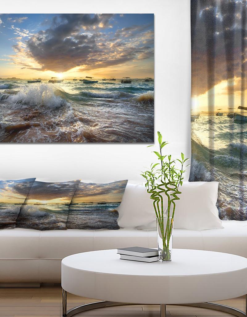 DesignQ Boats In The Ocean - Sea & Shore Painting Print On Wrapped Canvas