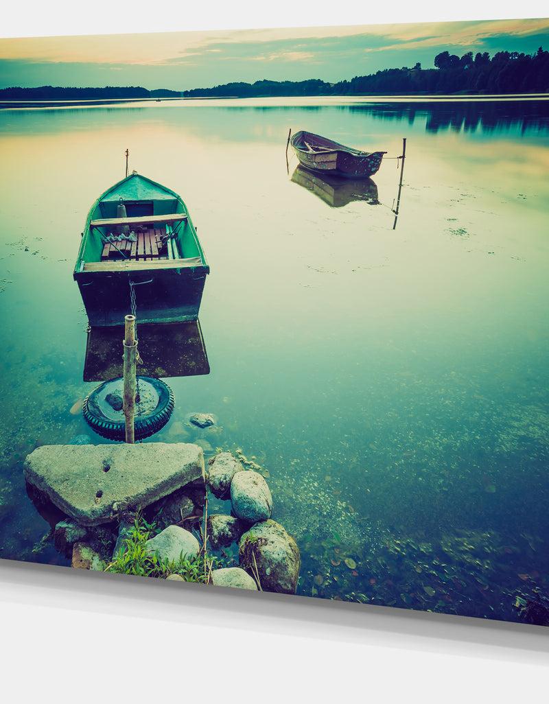 DesignQ Boats In Vintage Style Lake - Boat Canvas Artwork