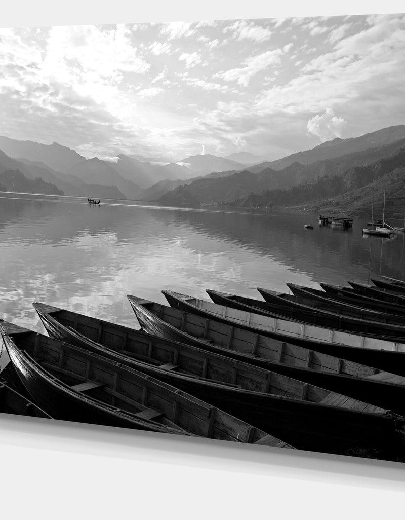 DesignQ Boats Lined Up On Pokhara Lake - Boat Canvas Artwork