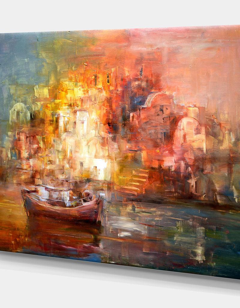 DesignQ Boats On The Island Harbor Painting - Nautical Painting Print On Wrapped Canvas