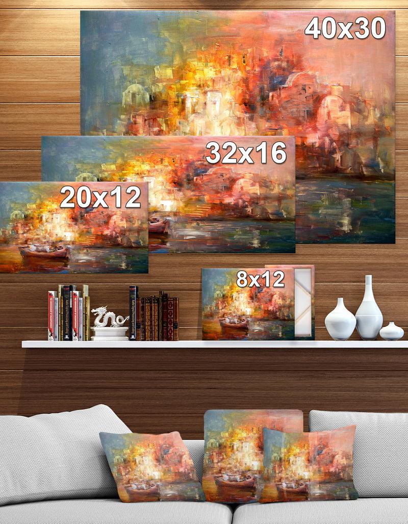 DesignQ Boats On The Island Harbor Painting - Nautical Painting Print On Wrapped Canvas