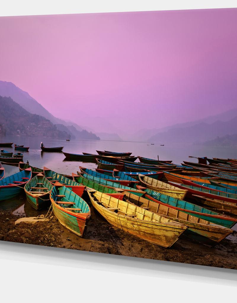 DesignQ Boats Under Twilight Sky In Phewa - Boat Wall Artwork On Canvas