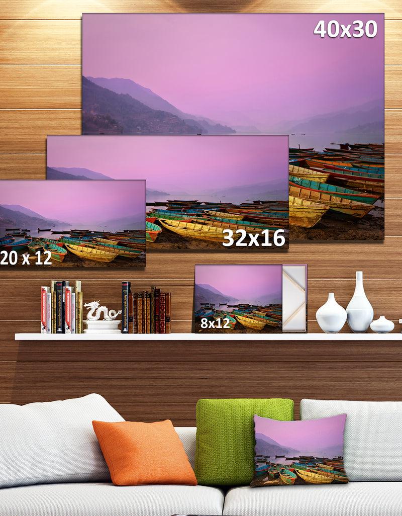DesignQ Boats Under Twilight Sky In Phewa - Boat Wall Artwork On Canvas