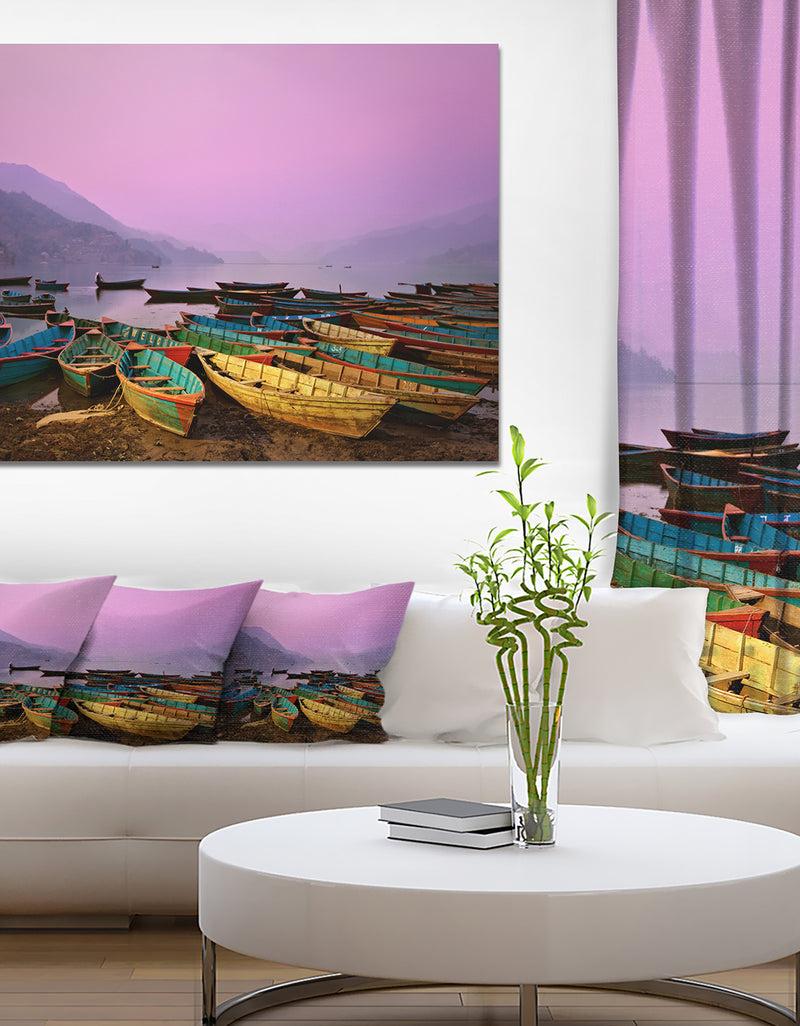 DesignQ Boats Under Twilight Sky In Phewa - Boat Wall Artwork On Canvas