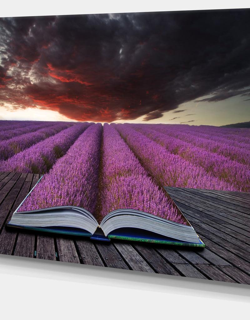 DesignQ Book Open To Lavender Field Floral Canvas Art Print