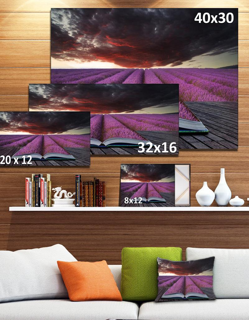 DesignQ Book Open To Lavender Field Floral Canvas Art Print