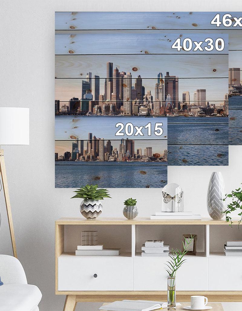 DesignQ Boston Skyline Panorama - Cityscape Photo Print On Natural Pine Wood