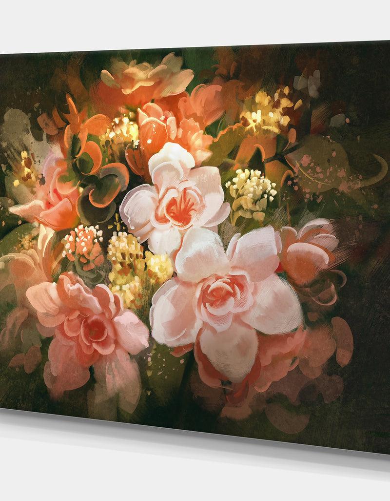 DesignQ Bouquet Of Flowers - Floral Painting Print On Wrapped Canvas