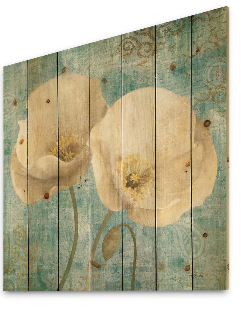 DesignQ Bouquet Poppies On Paisley II - Cottage Print On Natural Pine Wood