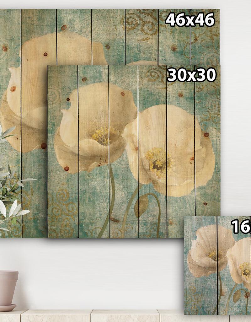 DesignQ Bouquet Poppies On Paisley II - Cottage Print On Natural Pine Wood