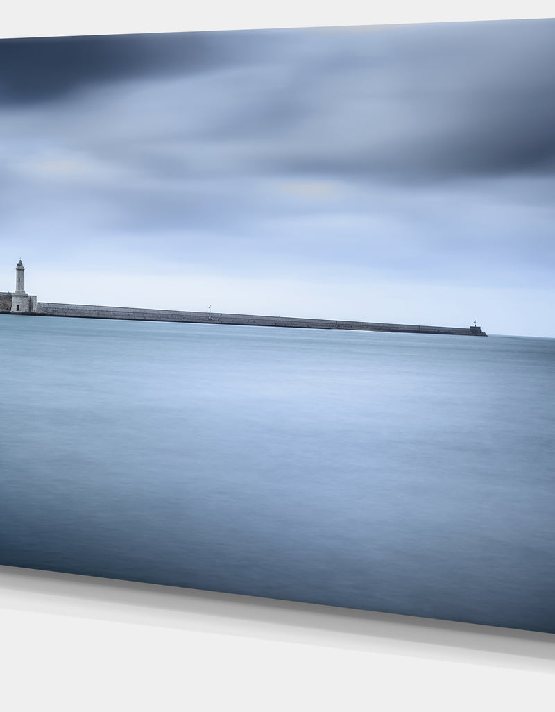 DesignQ Breakwater And Soft Water Under Clouds - Oversized Landscape Wall Art Print