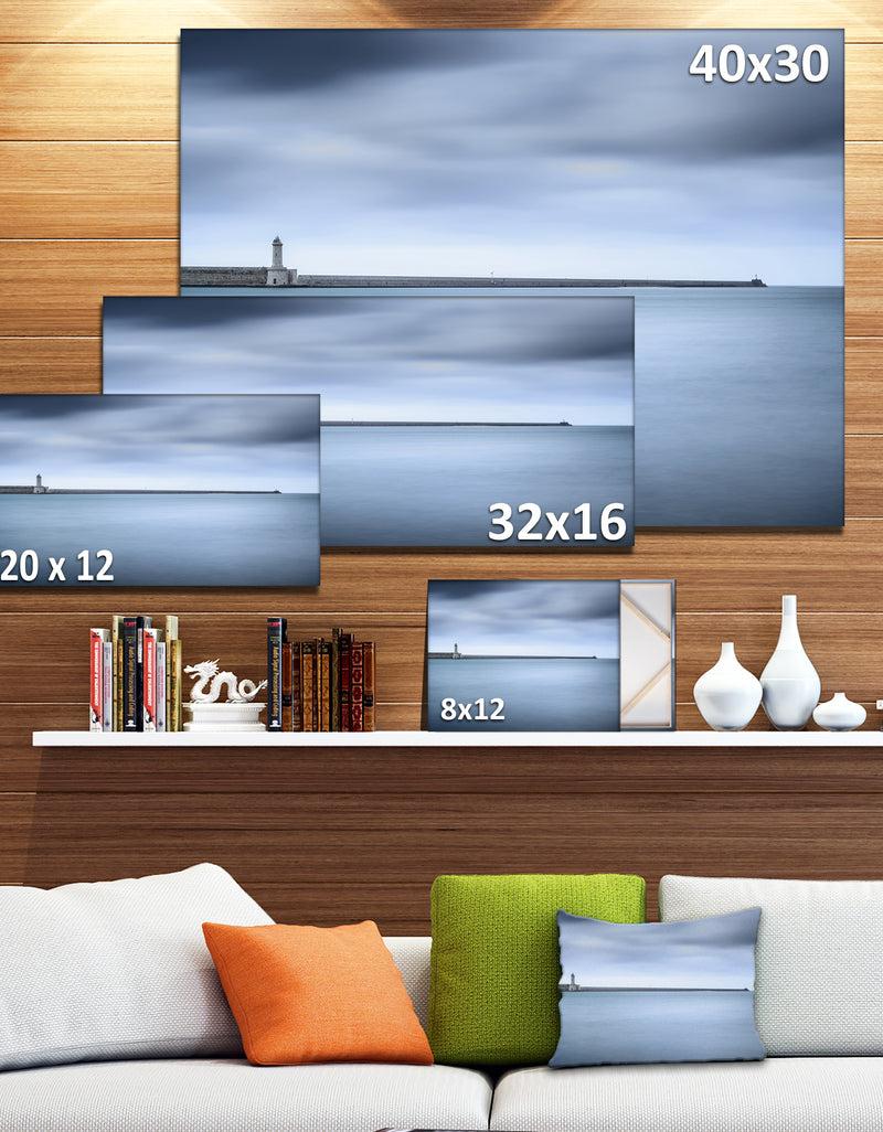 DesignQ Breakwater And Soft Water Under Clouds - Oversized Landscape Wall Art Print