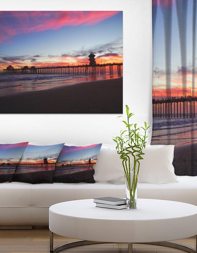DesignQ Bridge in California with Red Clouds Contemporary Seascape Art Canvas