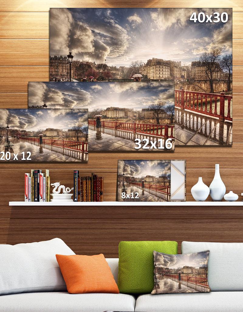DesignQ Bridge In Rain - Landscape Photo Canvas Art Print