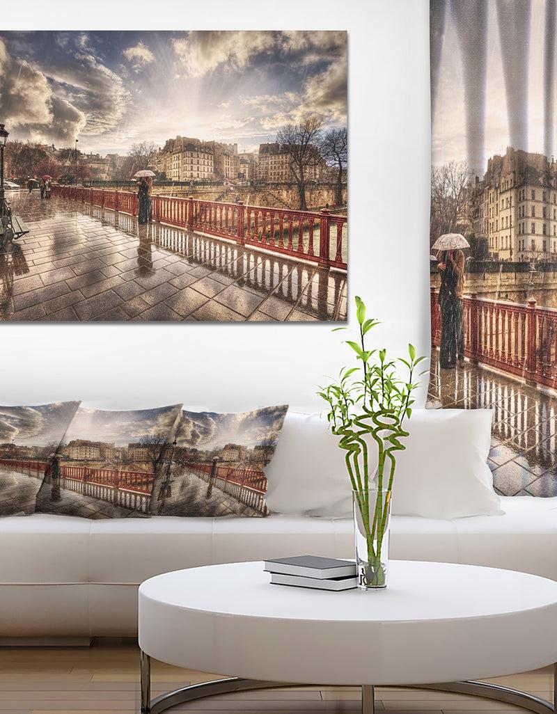 DesignQ Bridge in Rain - Landscape Photo Canvas Art Print