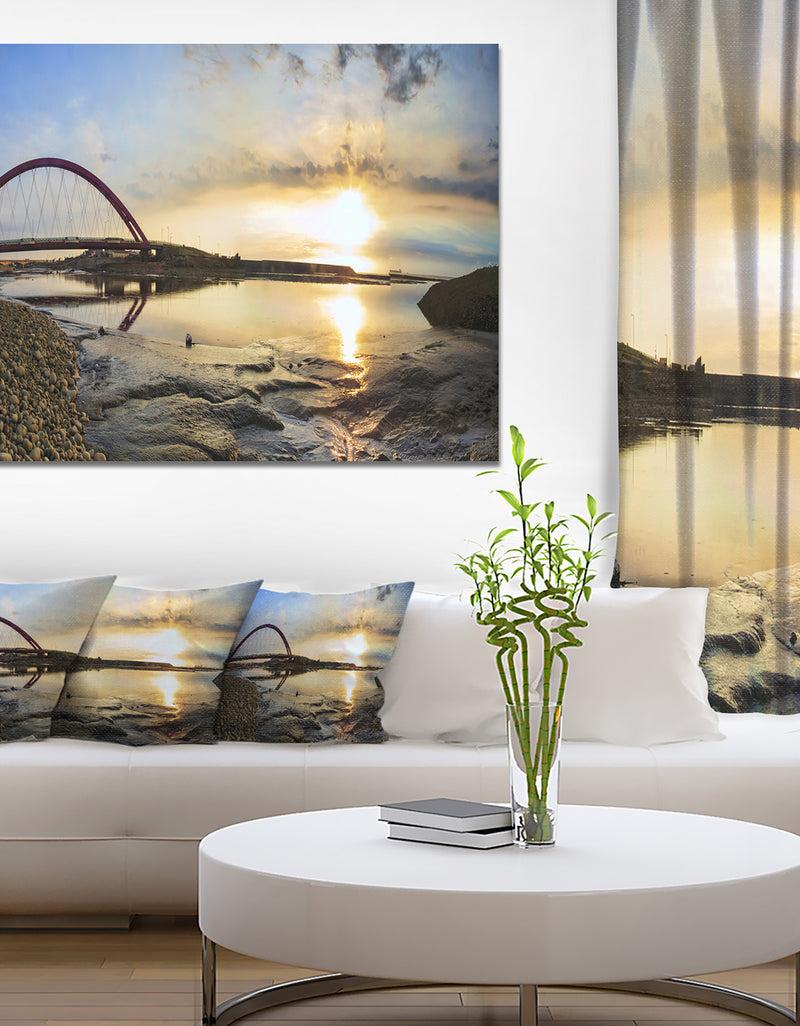 DesignQ Bridge Sunset Panorama - Seashore Wall Art On Canvas