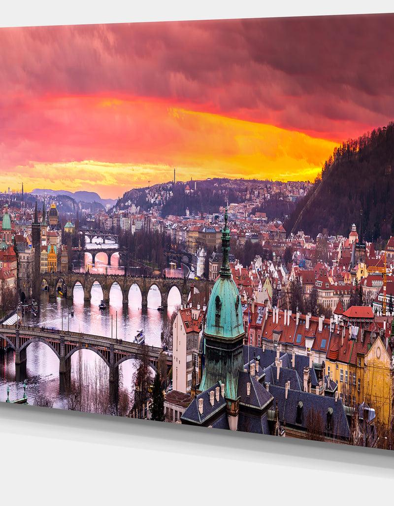 DesignQ Bridges In Prague Panorama - Landscape Wall Artwork