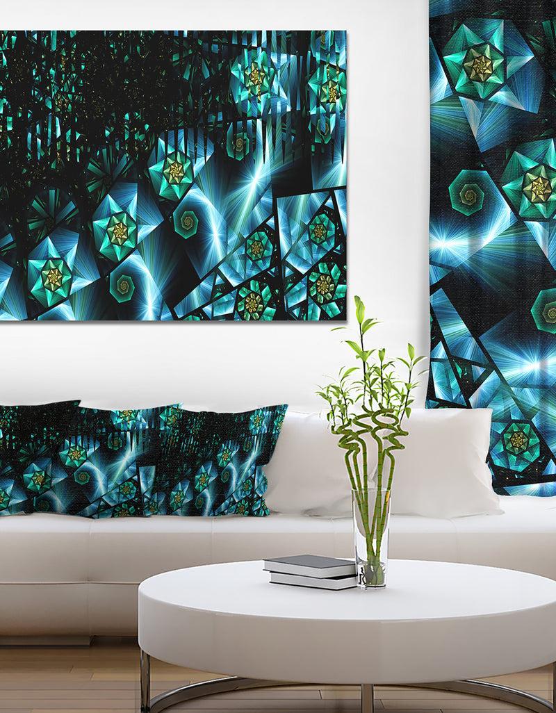 DesignQ Bright Blue Fractal Flowery Sky'Extra Large Abstract Canvas Art Print