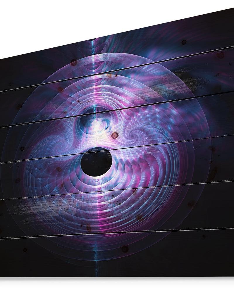 DesignQ Bright Blue Magical Lights - Abstract Print On Natural Pine Wood