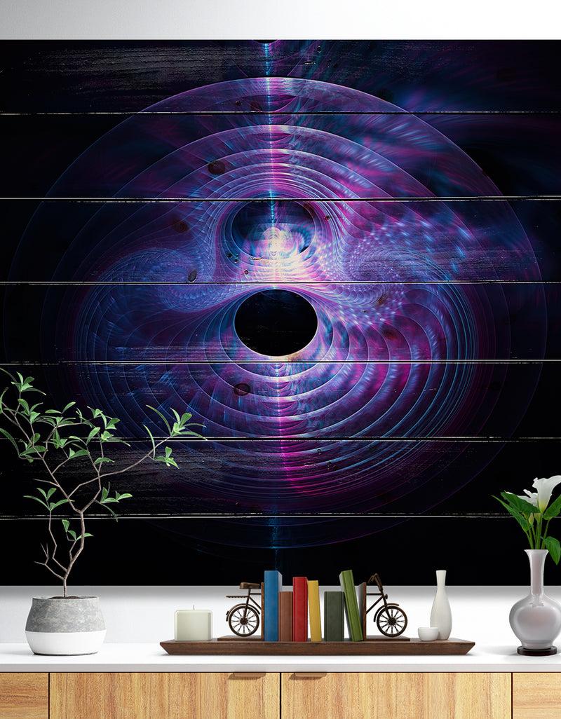 DesignQ Bright Blue Magical Lights - Abstract Print on Natural Pine Wood