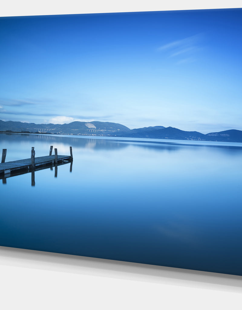 DesignQ Bright Blue Sky With Pier - Seascape Photo Canvas Print