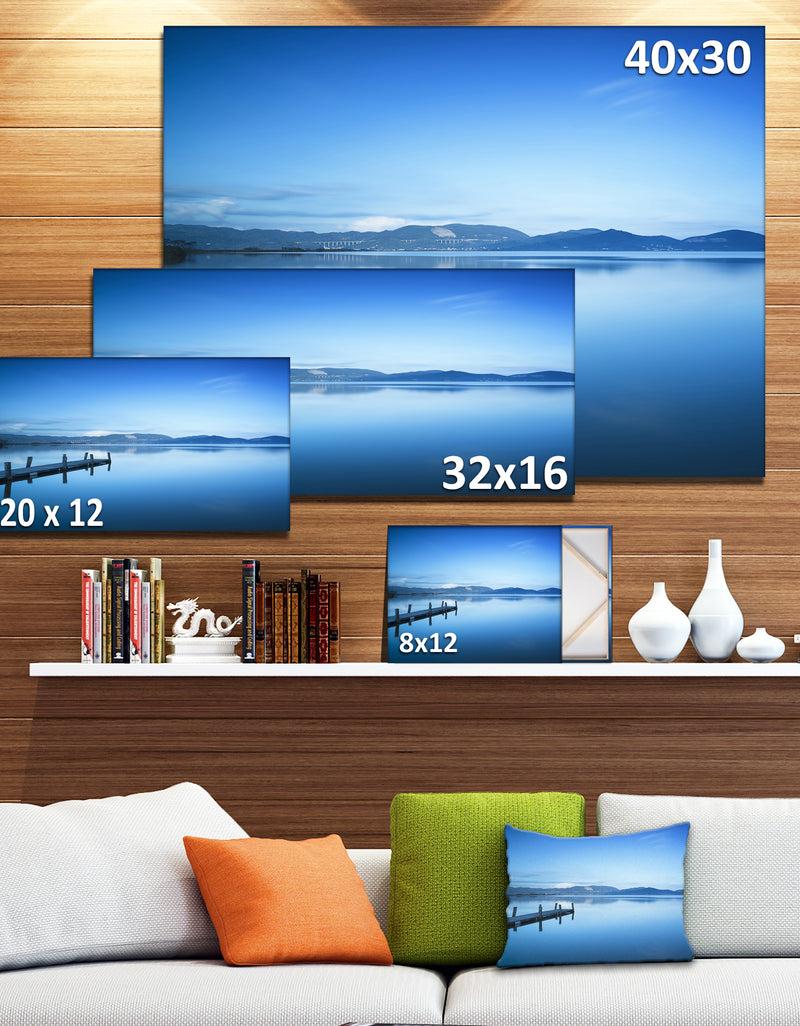 DesignQ Bright Blue Sky With Pier - Seascape Photo Canvas Print