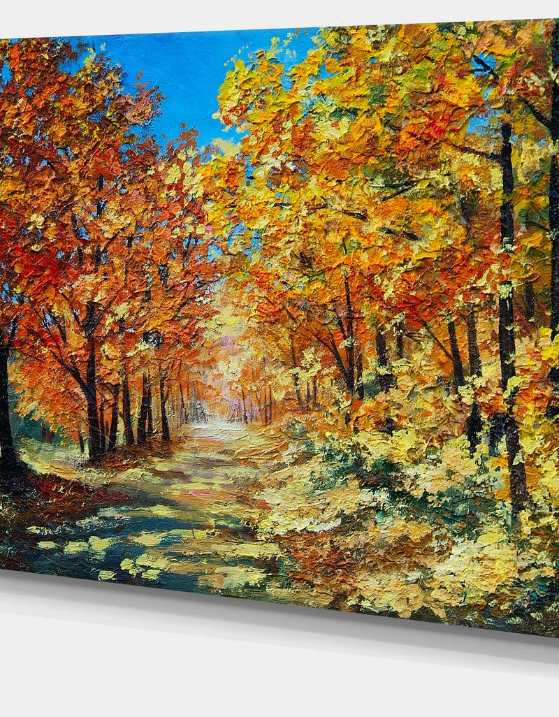 DesignQ Bright Day In Autumn Forest - Landscape Canvas Artwork