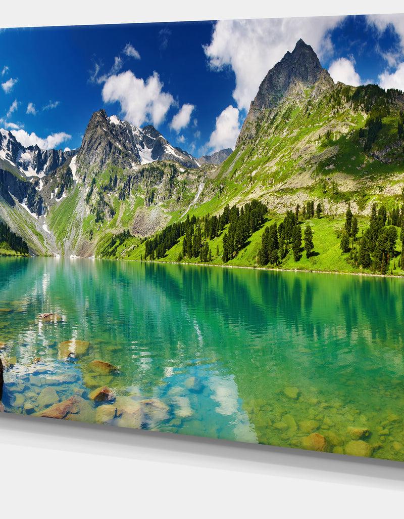 DesignQ Bright Day Mountain Lake Photography Canvas Art Print