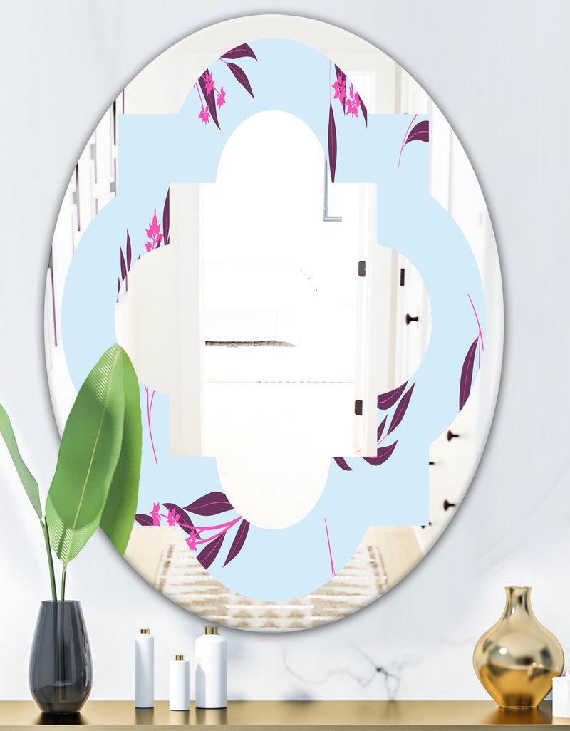 DesignQ Bright Eucalyptus Floral Pattern I - Cottage Round Or Oval Wall Mirror - Quatrefoil