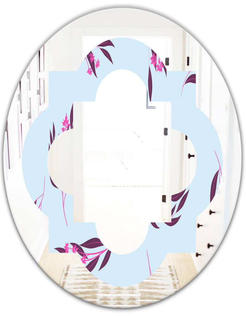 DesignQ Bright Eucalyptus Floral Pattern I - Cottage Round Or Oval Wall Mirror - Quatrefoil
