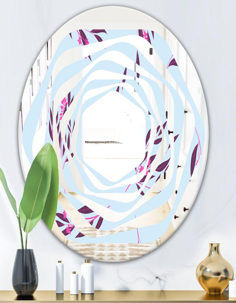 DesignQ Bright Eucalyptus Floral Pattern I - Cottage Round Or Oval Wall Mirror - Whirl