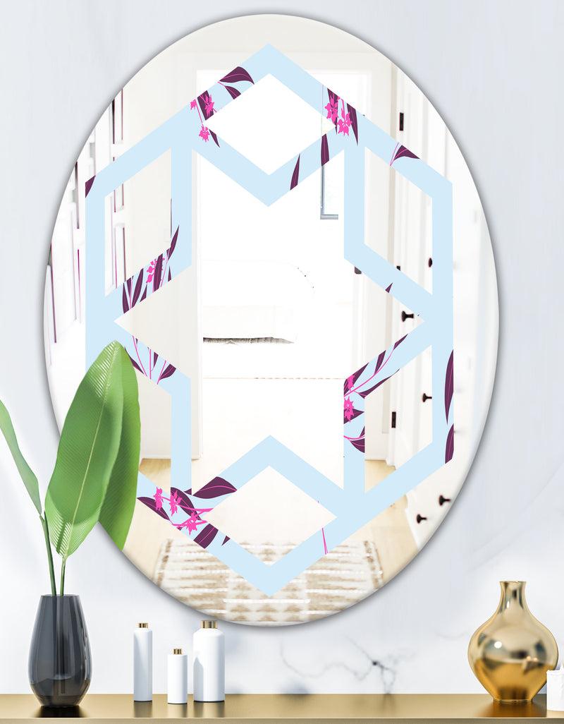 DesignQ Bright Eucalyptus Floral Pattern I - Cottage Round Or Oval Wall Mirror - Hexagon Star