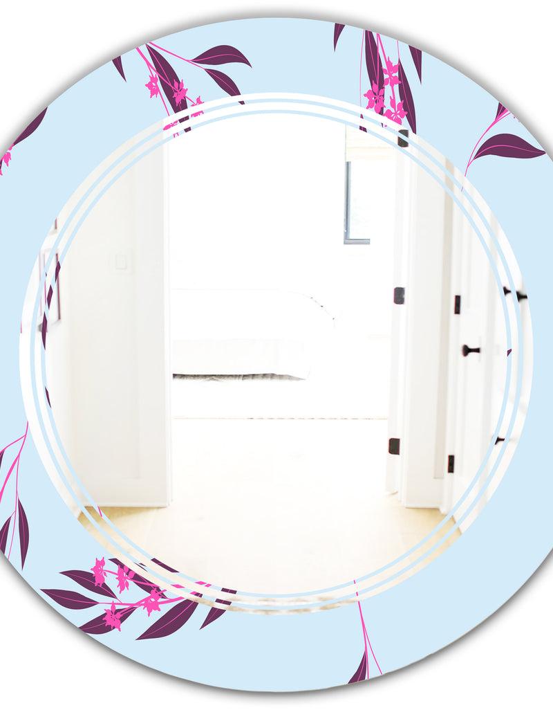 DesignQ Bright Eucalyptus Floral Pattern I - Cottage Round Or Oval Wall Mirror - Triple C