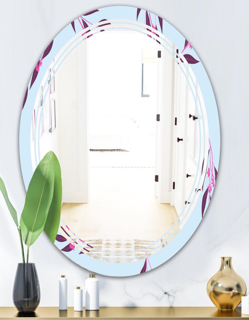 DesignQ Bright Eucalyptus Floral Pattern I - Cottage Round Or Oval Wall Mirror - Triple C