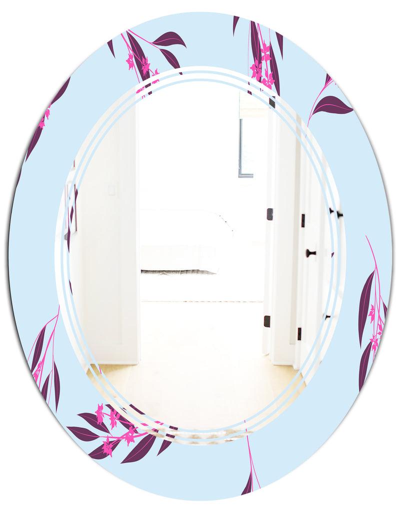 DesignQ Bright Eucalyptus Floral Pattern I - Cottage Round Or Oval Wall Mirror - Triple C