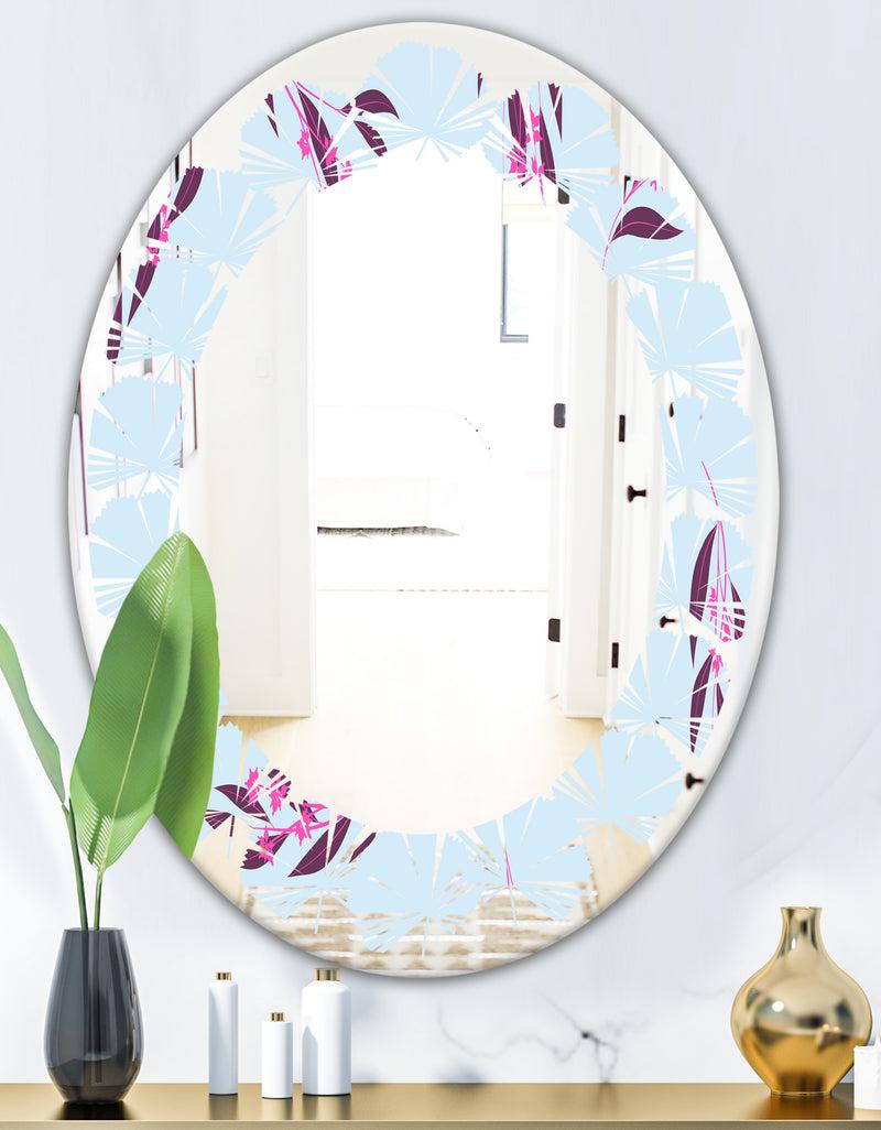 DesignQ Bright Eucalyptus Floral Pattern I - Cottage Round Or Oval Wall Mirror - Leaves